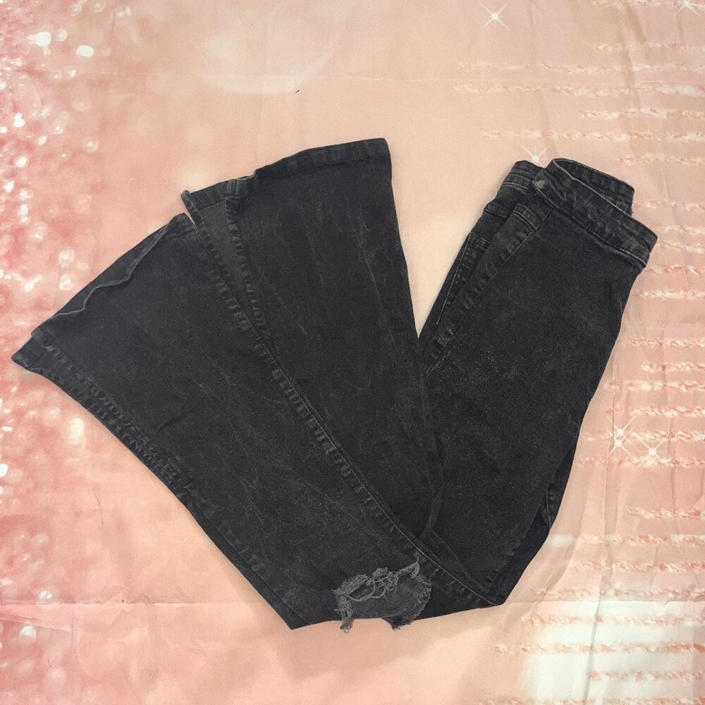 PrettyLittleThing Black High Rise Flare Jeans Size 8